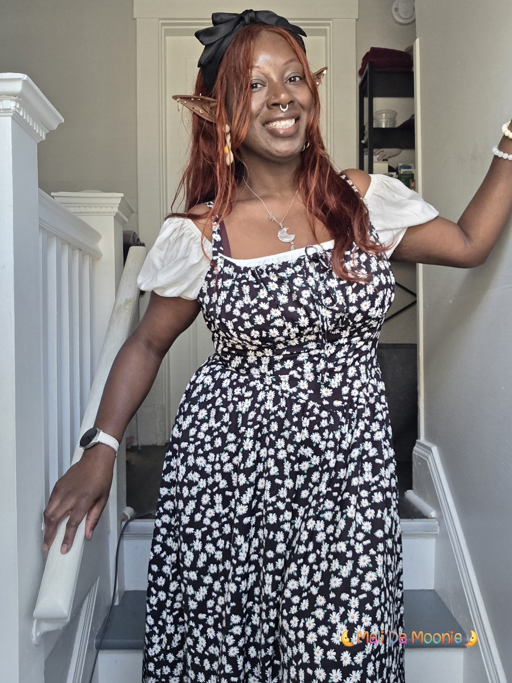 Women's Black Floral Midi Dress - Picture 4 of 7